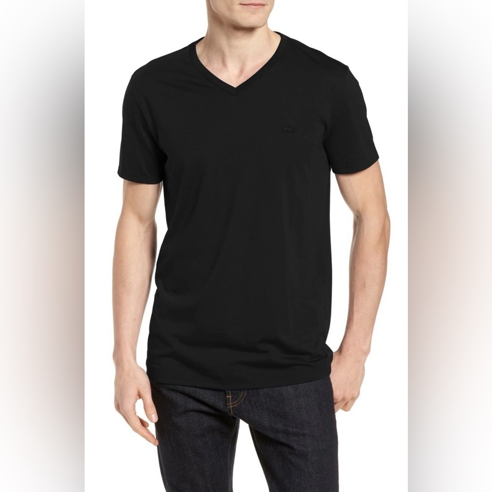 Lacoste Men’s Black 100% Cotton V Neck Short Sleeve T-Shirt, Size 7 (2XL)